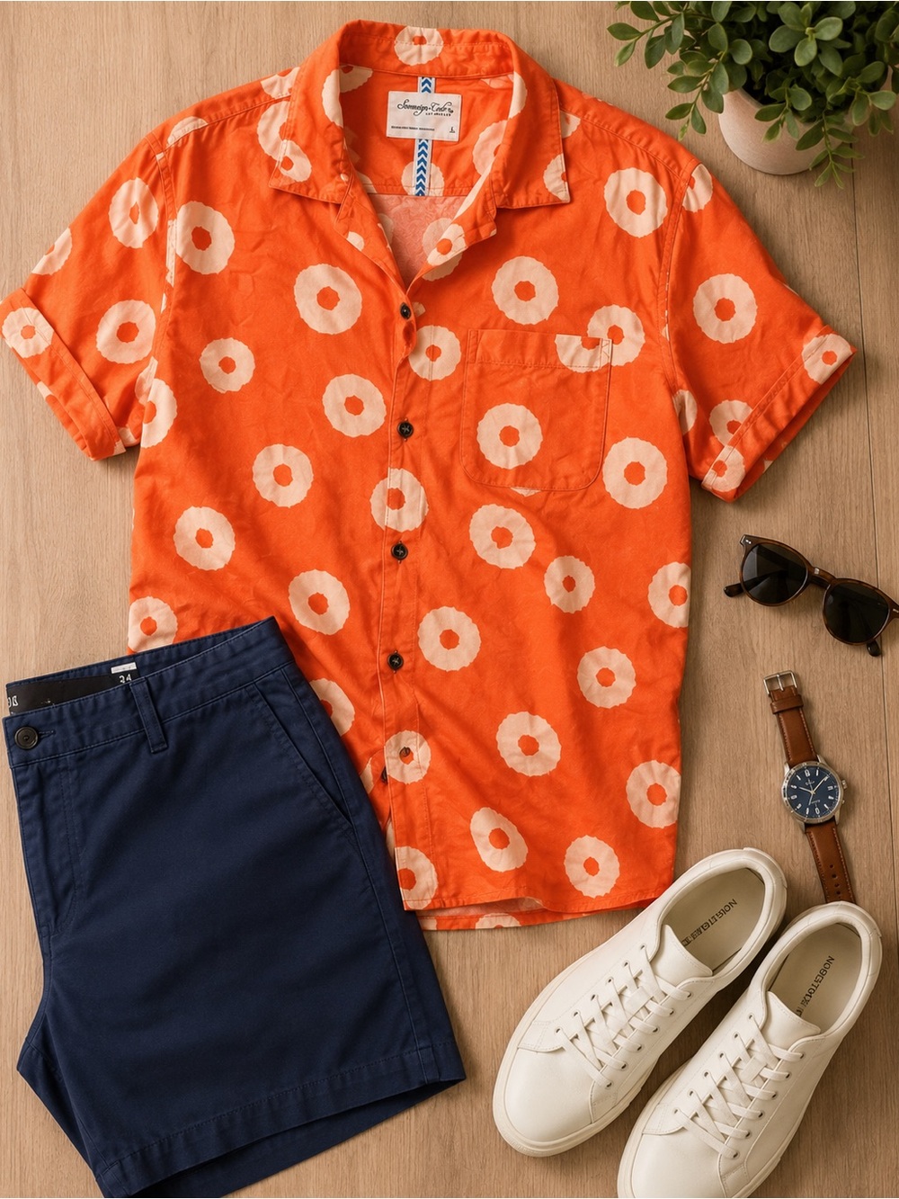 Sovereign Code Orange Short-Sleeve Button-Down with Cream Dot Print